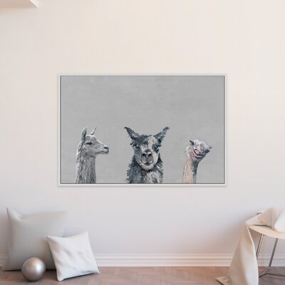 Llama And Ostrich Groove In Gray' Floater Framed Print On Canvas -  Bungalow Rose, 7124B315C5834041BB1CE5FC988D10AE