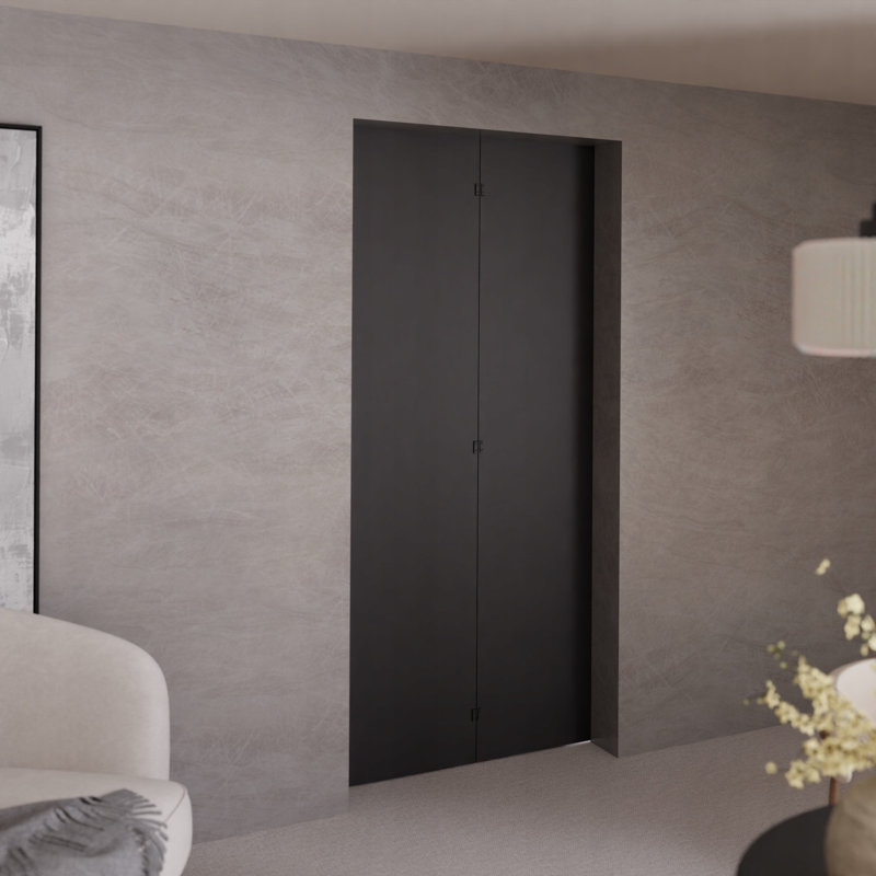 Folding Interior Door, 60 cm, Black, M-6 8 Mirror Panels + Decorative Screws