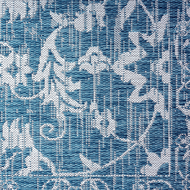 Tapis intérieur / extérieur à motif floral turquoise / ivoire Nicolle Miller See Nicole par Nicole Miller