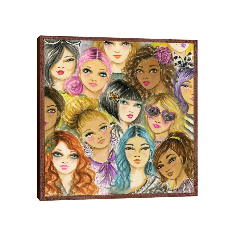 Bold And Bright Women by Bella Pilar - Painting on Canvas, 93.98cm H x 93.98cm W x 3.81cm D, Classic Brown Wood Framed