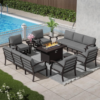 Ilonka 10-Person Outdoor Patio  Furniture Aluminum Conversation Set Swivel&Glider Armchair With LP Fire Pit Table
