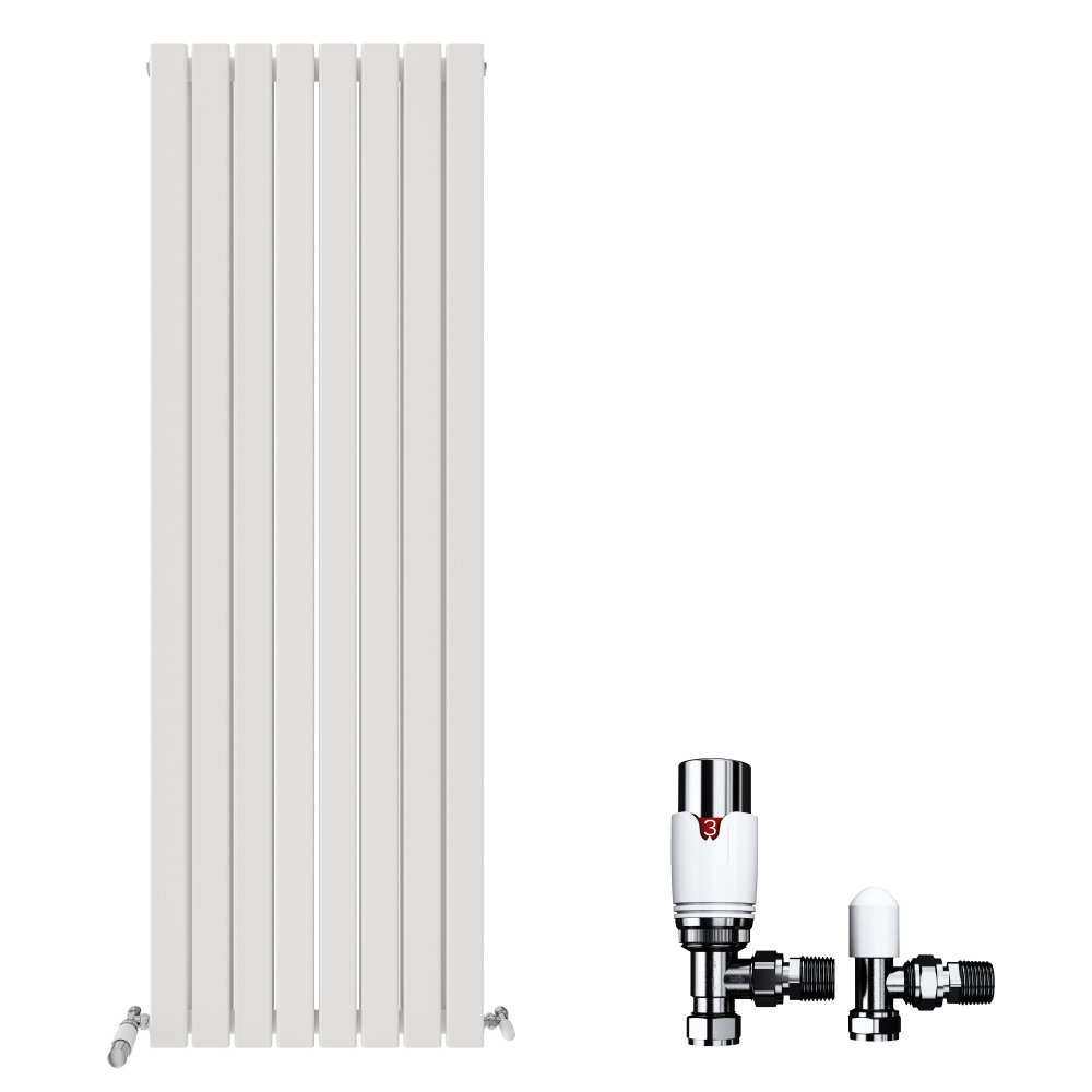 iBathUK Belgravia Vertical Double Slim Flat Panel Radiator Angled Valve