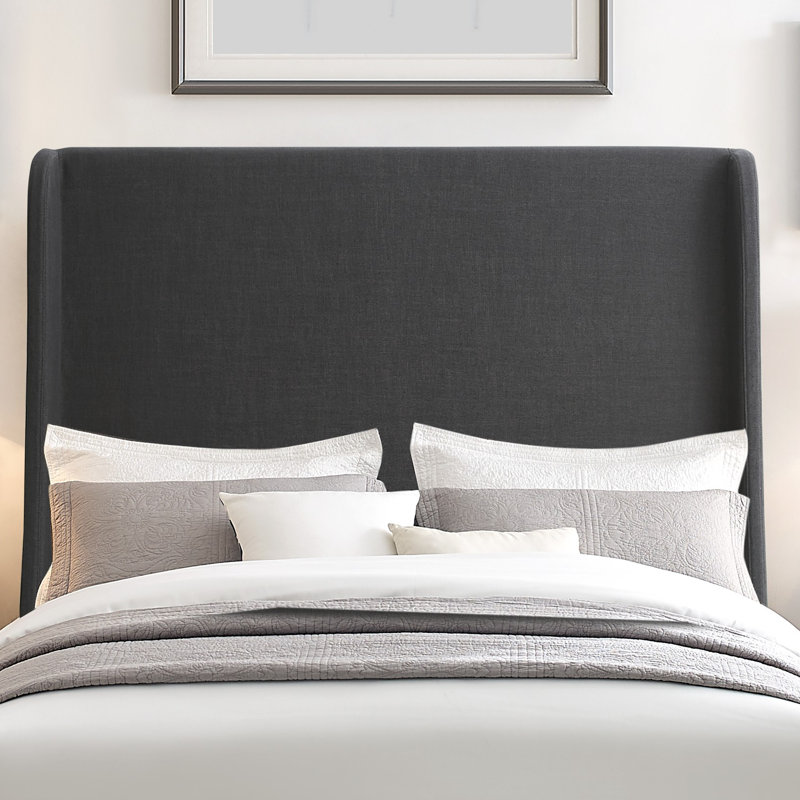 Tête de lit capitonnée tapissée à oreilles, tête de lit en bois massif avec pieds en bois, tête de lit à hauteur réglable de 47 po à 63 po, tête de lit en tissu au design moderne