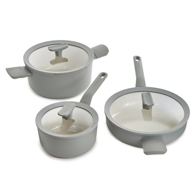 BergHOFF Balance 6Pc Nonstick Ceramic Cookware Set With Glass Lid, Recycled Aluminum