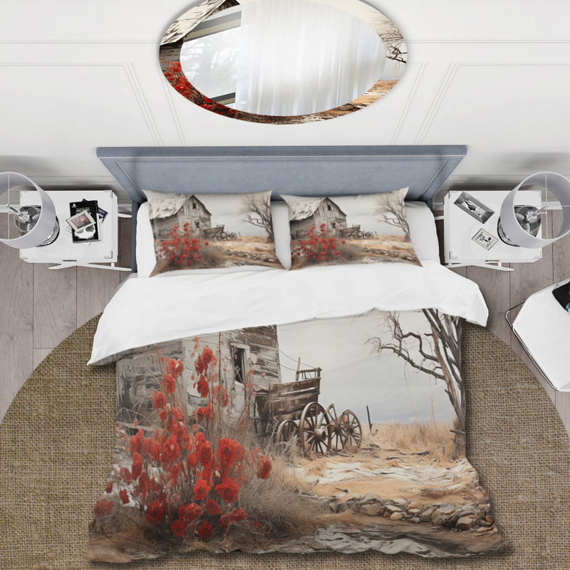 Ensemble de housse de couette en microfibre / polyester Red Farmhouse Rustic Elegance I