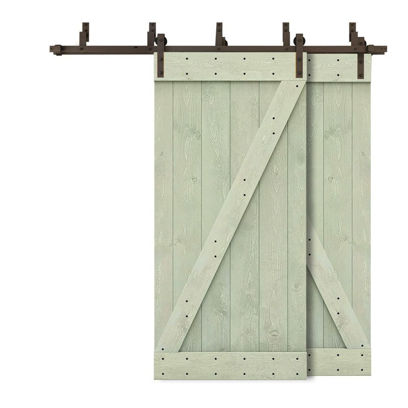 Porte de grange lambrissée peinte en bois et en métal avec trousse de quincaillerie d'installation, 24 po x 84 po, Sauge vert