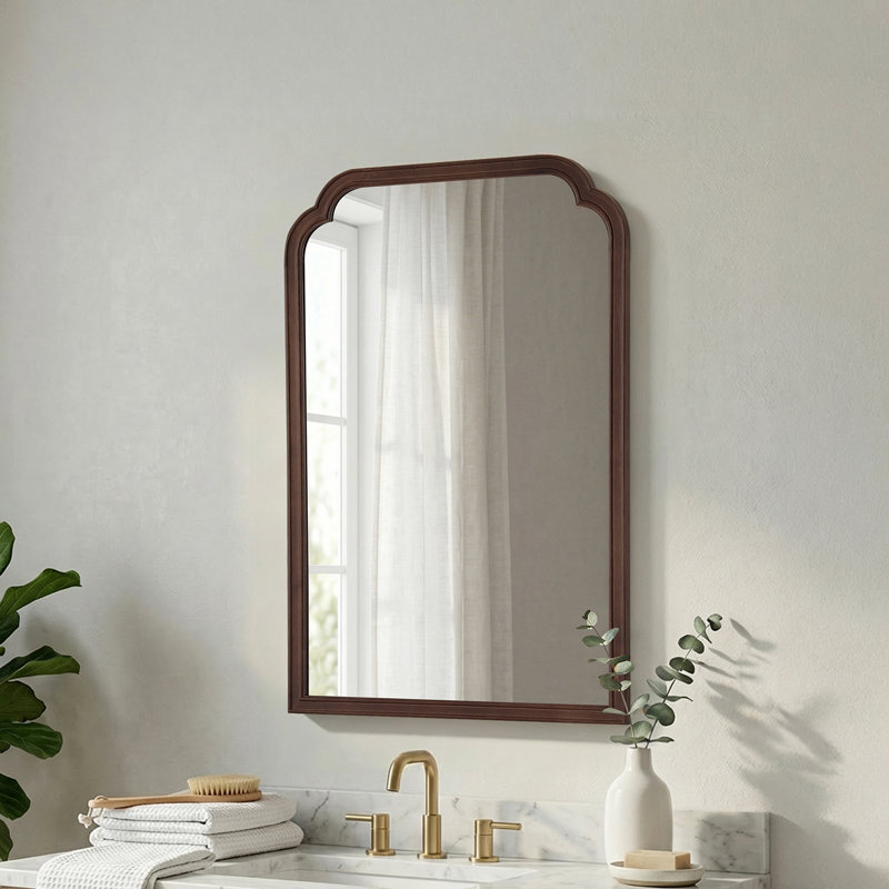Ancalin Solid Wood Arched Wall Mirror, Walnut, 36" x 24"