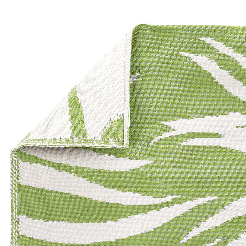 Green and White Reversible Synthetic Outdoor Patio Rug 9' x 12'