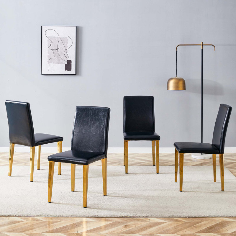 Chaises de salle à manger en lin, 4, Doré, Noir