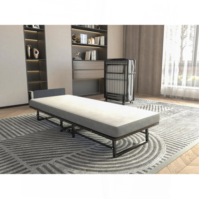 Metal Folding Bed Frame With Foam Mattress Of Pockets, Easy Storage And Movable With 4 Castors