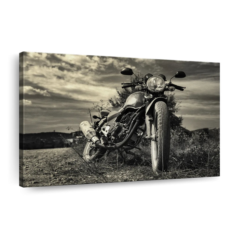 Motocyclette d'extérieur rétro sur toile, H 8 po x l 12 po x P 1 po