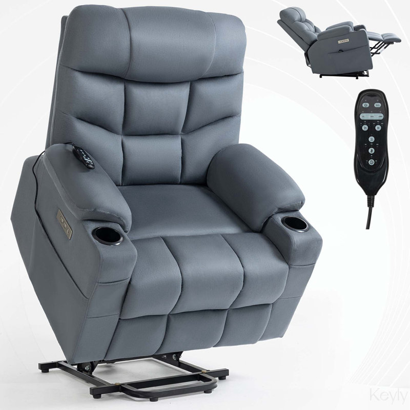 Upholstered Heated Massage Chair, Blue Gray Microfiber