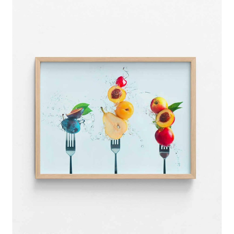 Reproduction d'art de salade de fruits - aquarelle vibrante, H 30 po x l 40 po, Impression encadrée sans passe-partout, Tan