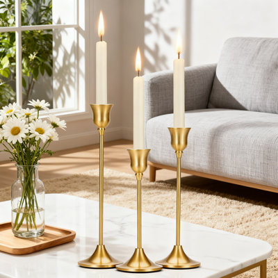 Vintage Taper Candle Holders Set Of 3 With Heavy Base And Non-Slip Velvet For Dining Table Wedding Fireplace Mantel Centerpiece Decor