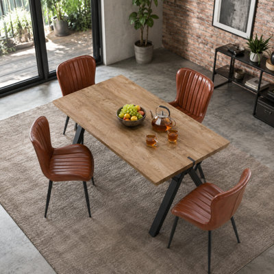 Ensemble de table et chaises de salle à manger modernes de 160 cm pour 4 personnes, table de cuisine rectangulaire en bois veiné avec chaises rembourrées en PU