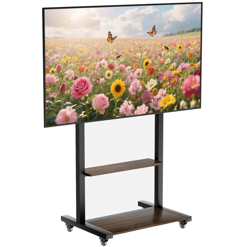Mobile Tv Stand On Wheels For 40-86 Inch Tv, Height Adjustable Tv Floor Stand Tall With Storage Shelf, Portable Rolling Tv Cart Trolley Max Vesa