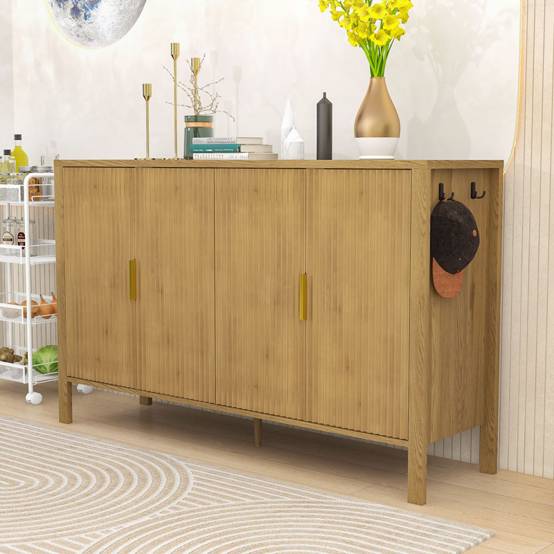 Modern Storage Cabinet with Adjustable Shelves and Hidden Storage Racks, Natural
