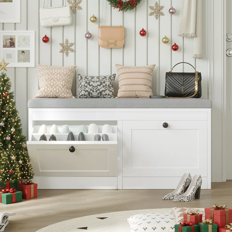 Banc de rangement pour chaussures pour adultes 8 paires, tabouret de rangement pour chaussures pour l'entrée, Blanc