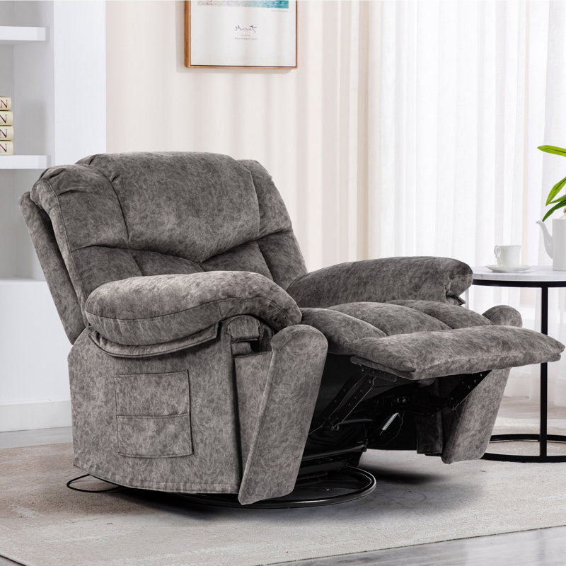 Fauteuil inclinable pivotant et berçant avec canapé en cuir reconstitué chauffant et chauffant, Gris
