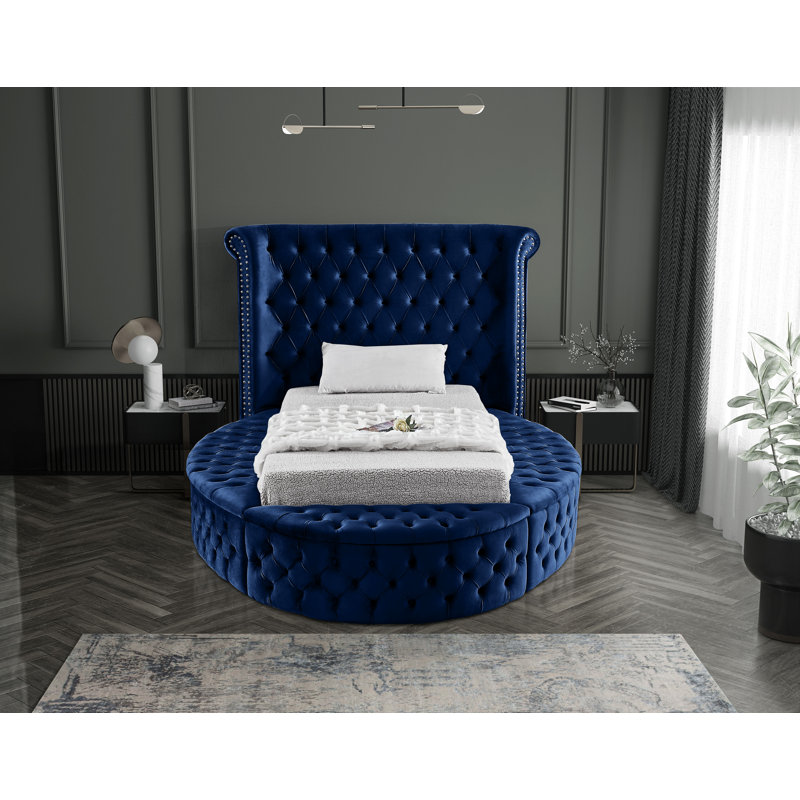 Dorgan Upholstered Wingback Bed, Twin, Navy Velvet