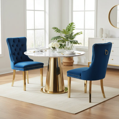 Ensemble de 2 chaises de salle à manger rembourrées en velours avec pieds en acier inoxydable, chaise d'appoint Parson avec garniture cloutée
