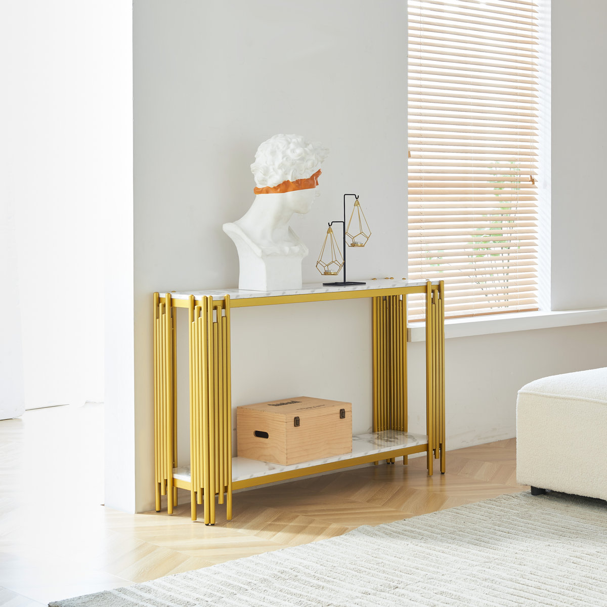Mercer41 Modern Console Table With Faux Marble Top, 48.8 Inch 2-tier ...