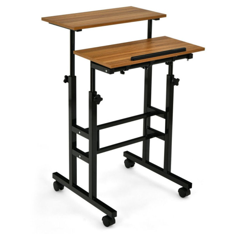 Bureau debout à hauteur ajustable Dol, Noyer / Noir