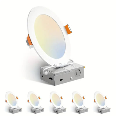 6 In. 12-Watt Dimmable Ultra-thin Led Recessed Downlight With Junction Box, 2700k To 6500k Selectable 1050 Lumens