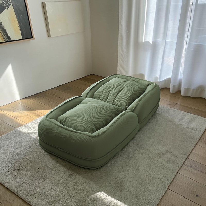 Foldable Upholstered Human Dog Bed With 5 Adjustable Position, Includes 2 Soft Pillows, Green