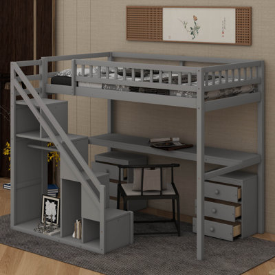 Twin Size Loft Bed – Two Chests Of Drawers, Built-In Desk & Light Strip Included