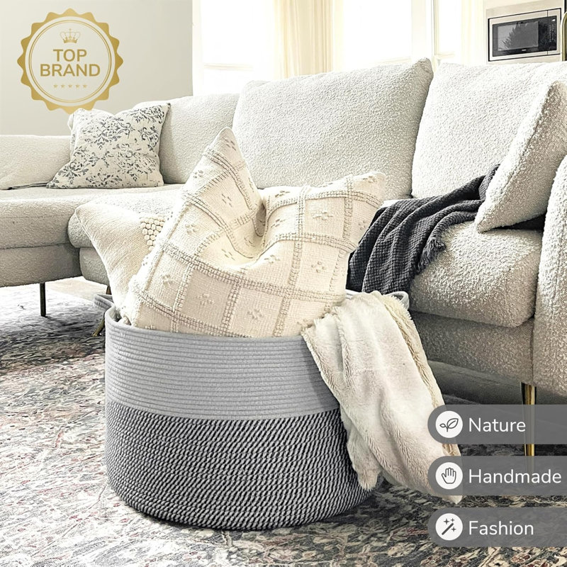 Extra Large Woven Baskets For Storage, 21.7'' X 13.8'' Wicker Basket With Handle For Blankets, Big Laundry Baskets For Clothes, Pillows, Towel, Shoe Basket For Entryway, 90L Jute