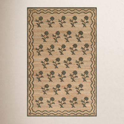 Orchard Green Hand-Woven Floral Jute Rug