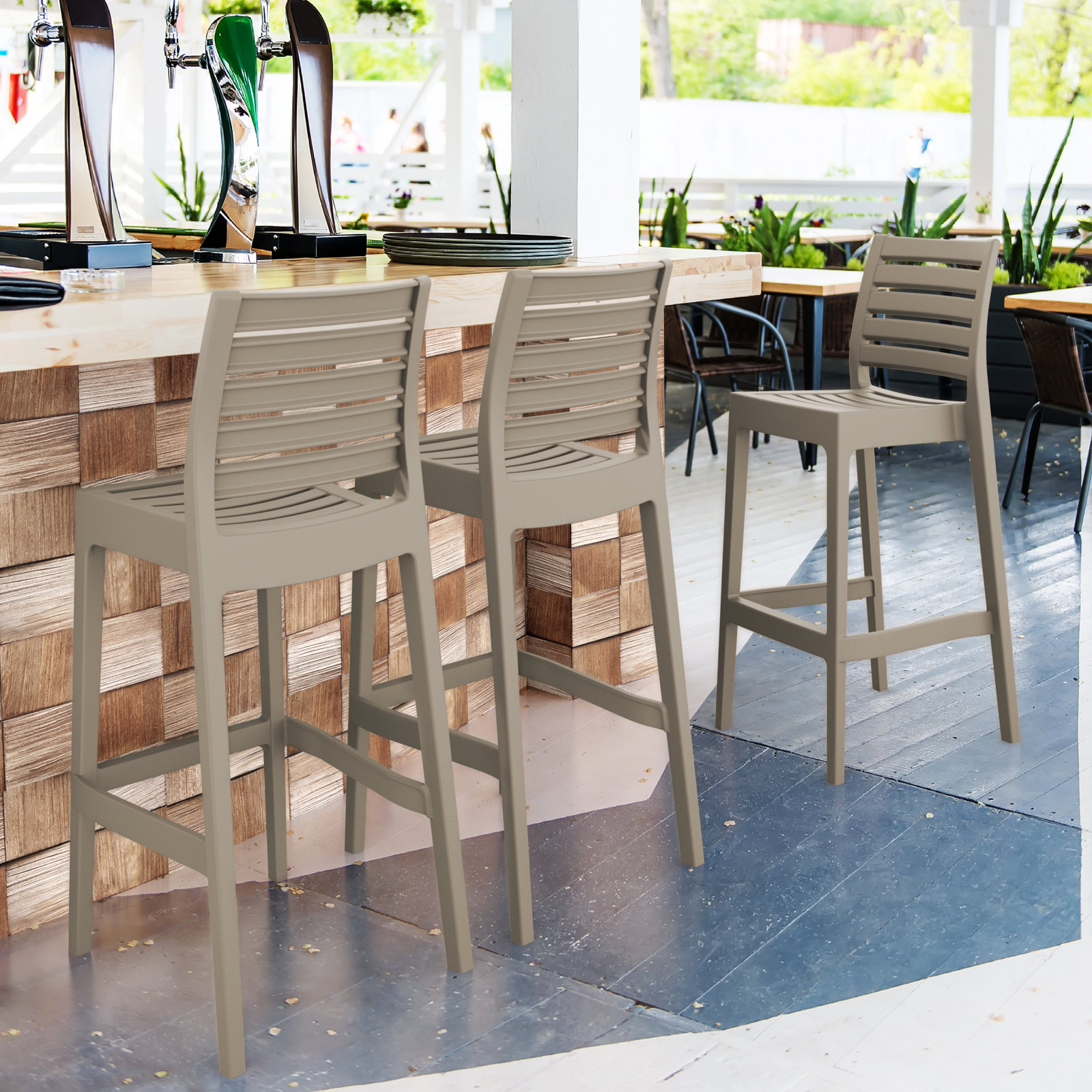 42.5'' Outdoor Bar Stool, Taupe