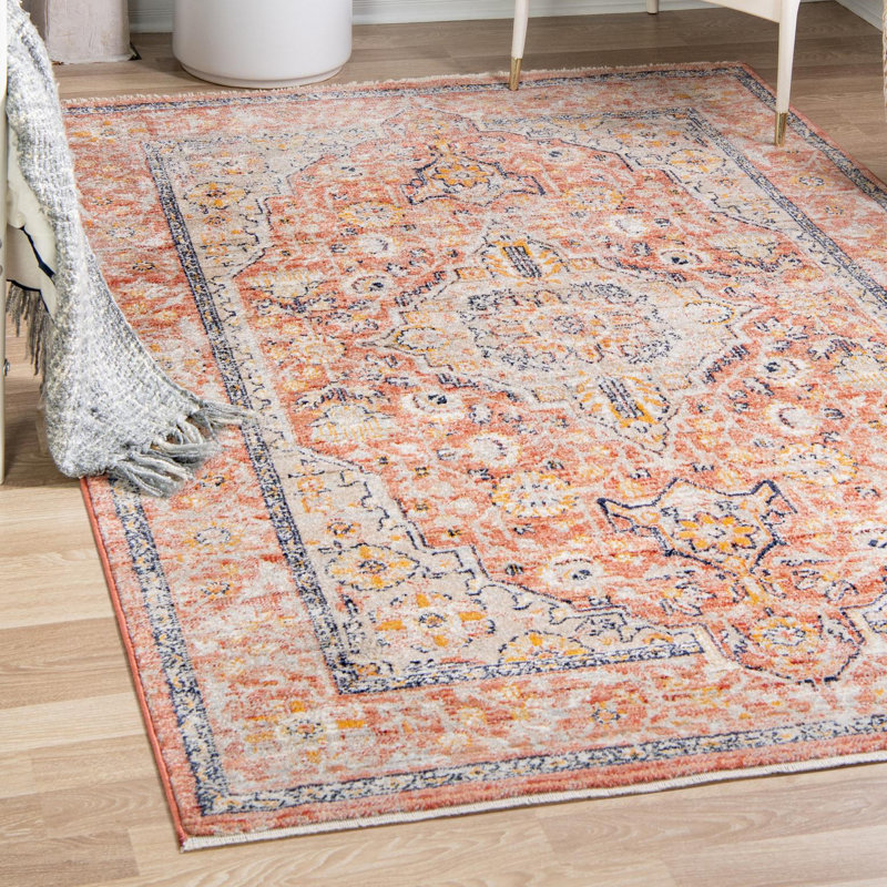 Alkire Oriental Area Rug, Rectangle 6' x 9'2", Brick Red