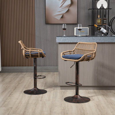 Tabourets de bar réglables en rotin à hauteur réglable (ensemble de 2) - Tabourets rembourrés classiques modernes pour la cuisine, le bar et le café
