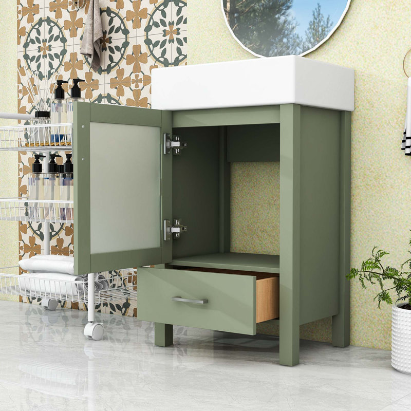 Meuble-lavabo de salle de bain avec lavabo et tiroirs, Vert