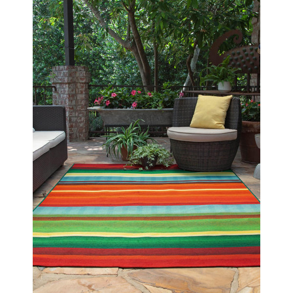 Wade Logan® Meliton Striped Indoor / Outdoor Area Rug in Red/Green/Blue ...