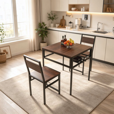 Ensemble de table et de chaises de style industriel, petite table carrée avec étagère de rangement, mobilier de salle à manger gain de place pour petit appartement