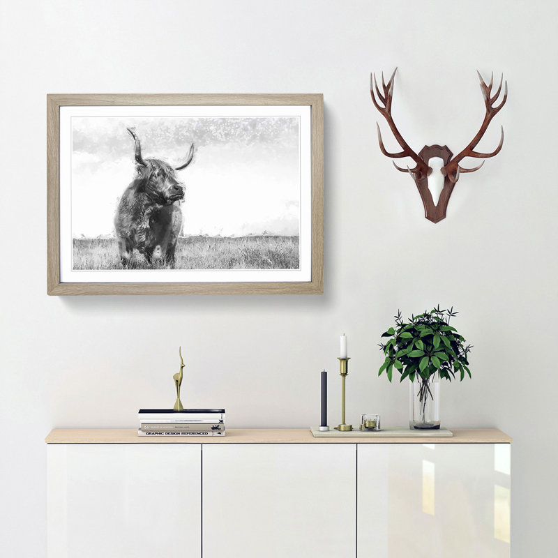 Highland Cow in Abstract - Framed Print, Oak Framed, 62cm H x 87cm W x 2cm D