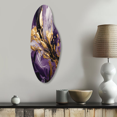 Purple and Gold Liquid Magic II - Abstract Curved Metal Wall Decor, Purple Asymmetrical Metal Art Print
