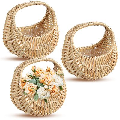 Ensemble de 3 paniers en rotin demi-lune en osier, petit panier en osier tissé avec poignée, paniers tissés de demoiselle d'honneur, panier de pique-nique, pour décoration de mariage, accessoires de photo, camping