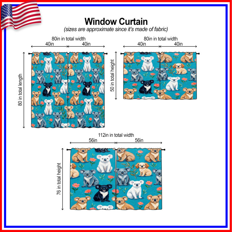 Koalas et rideaux de fenêtre à motif de fleurs Koalas obscurcissant - 2 panneaux, 40in x 82in - 2 panels, Room Darkening