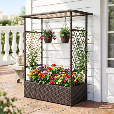 Jardinière surélevée 2-en-1 avec toit suspendu et treillis Raised Garden Bed