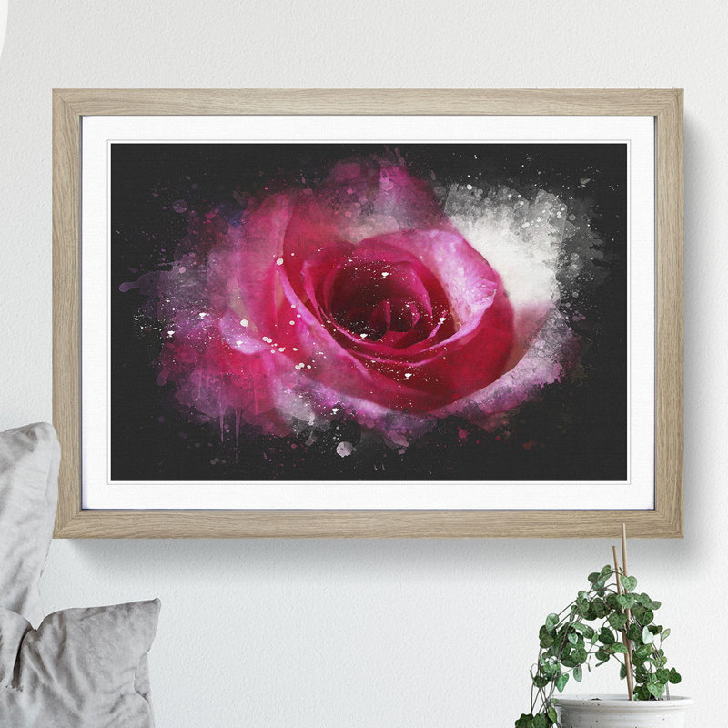 Pink Rose Flower Vol.7 - Picture Frame Graphic Art, 65cm H x 90cm W x 2cm D, Walnut Framed