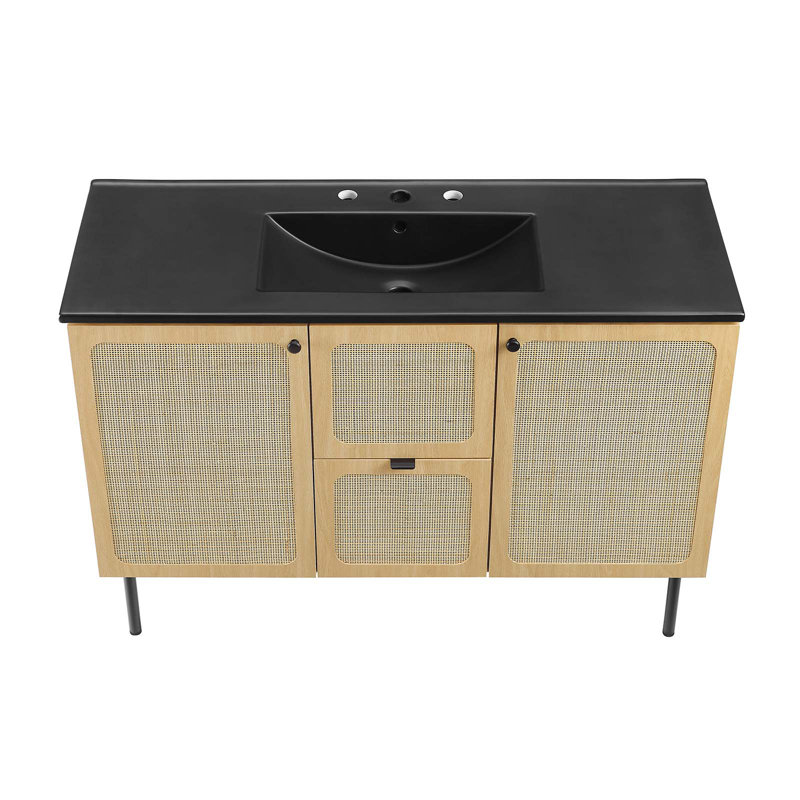 Ensemble de meuble-lavabo simple 48 po noir Chauer, Noir, Chêne / noir