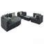 7-Piece Outdoor Wicker Sofa Set, Rattan Sofa Lounger, With Striped Green Pillows, Conversation Sofa, For Patio, Garden, Deck, Black Wicker, Gray Cushion