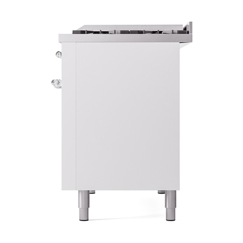ILVE Nostalgie II Noblesse 48 po à double combustible, 8 brûleurs, plaque chauffante, Blanc/chrome, Propane liquide