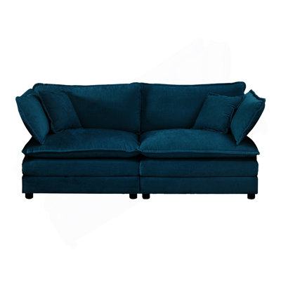 4 - Piece Upholstered Sectional Sofa, 1 - Piece Of 2 Seater Sofa And 2- Piece Of Ottomans , 2 Seater Loveseat Lounge With Ottomans , Blue Chenille