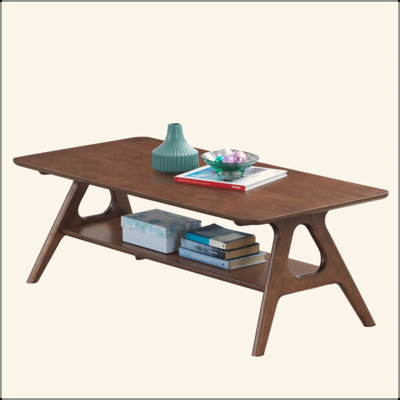 Mid-Century Modern Wood Coffee Table With Shelf
