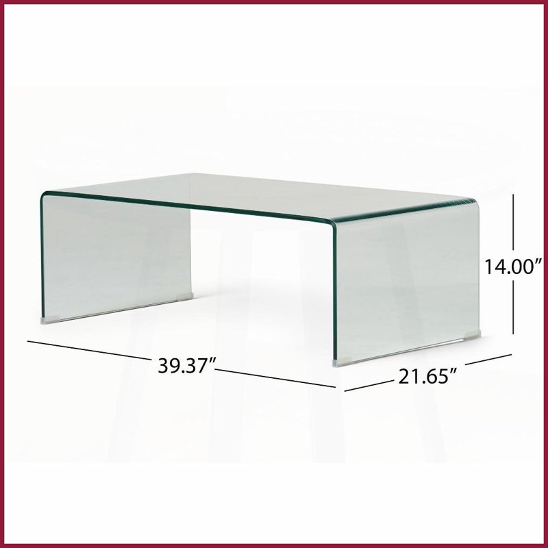Table basse en verre cintré de 12 mm pour le salon - sans assemblage, conception translucide moderne